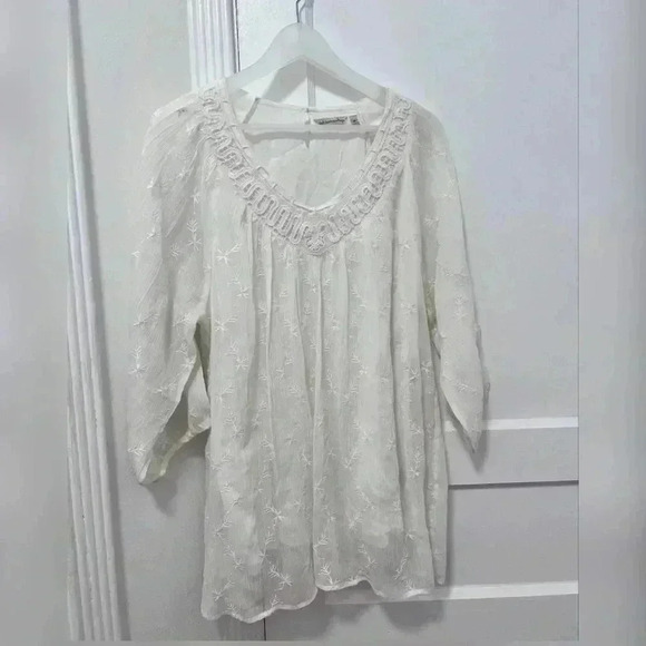Soft Surroundings Romania Tunic Crinkle Chiffon Embroidered Lace Top NEW - Picture 1 of 4
